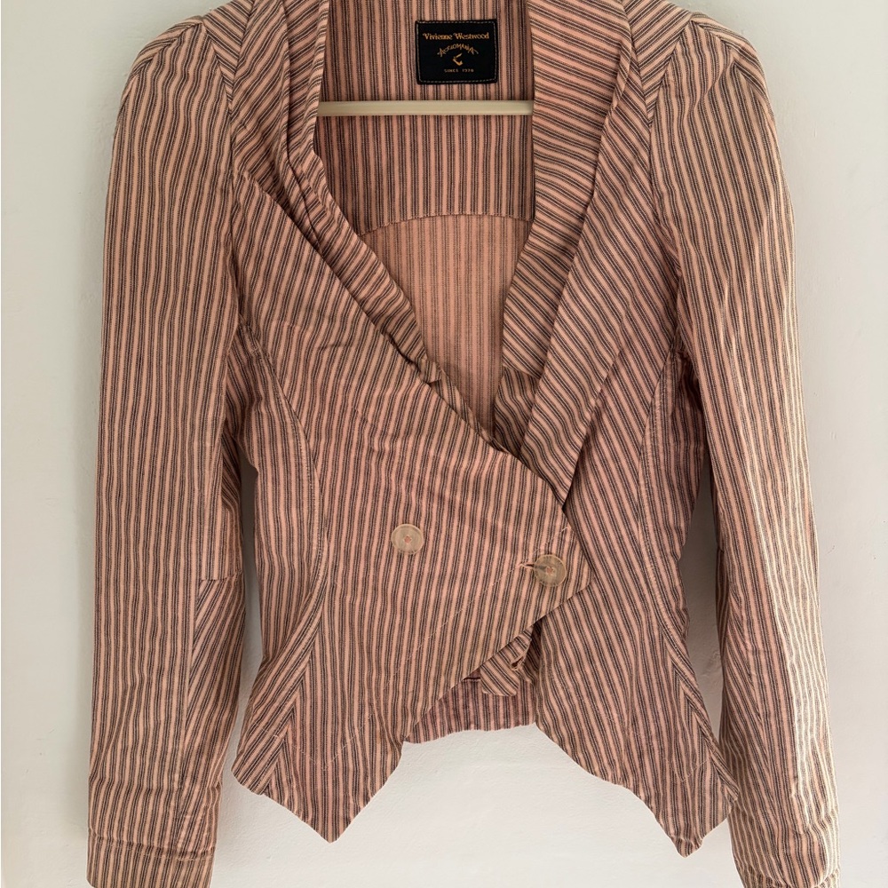 Vintage Vivienne Westwood Pink and White Striped Double-Breasted Blazer